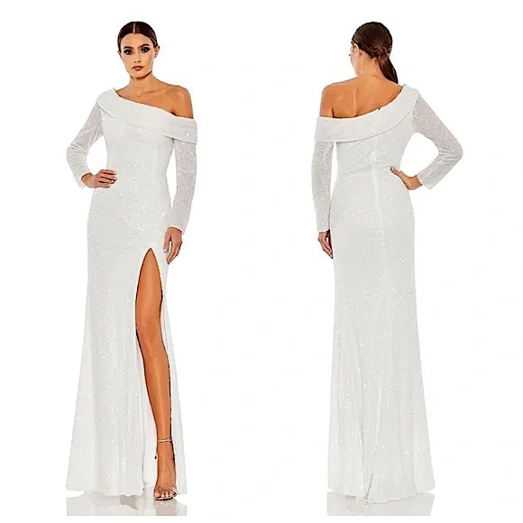 Mac Duggal Women's Sequined One Shoulder White Evening Gown - NWT! - Picture 1 of 10